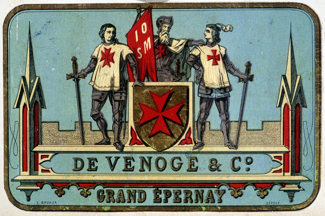 Etiqueta publicitária de "Venoge - Grand Epernay" (cavaleiros de Malta). n.d.. Século XIX. de Unknown artist