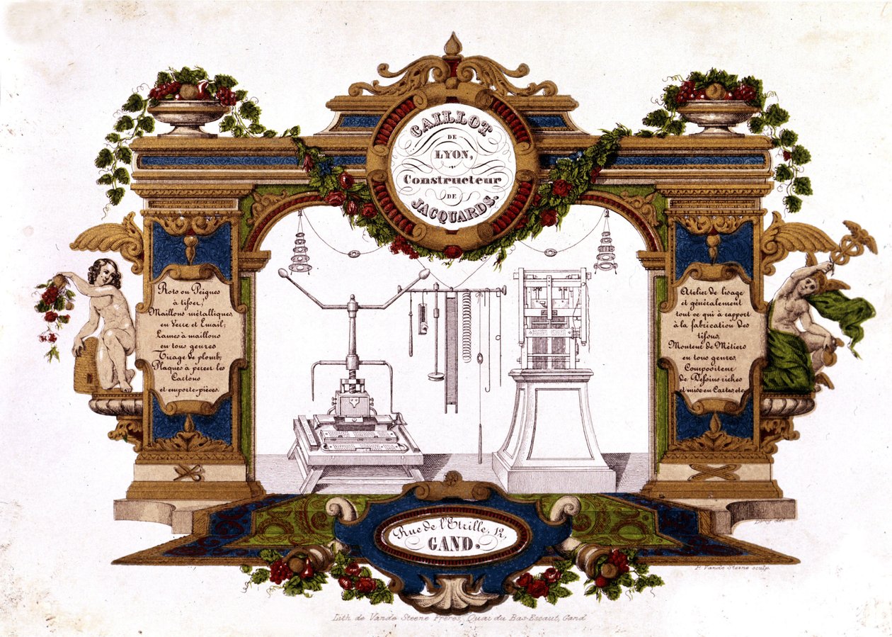 Publicidade de um construtor do Tear Jacquard "Caillot de Lyon". 1840. de Unknown artist