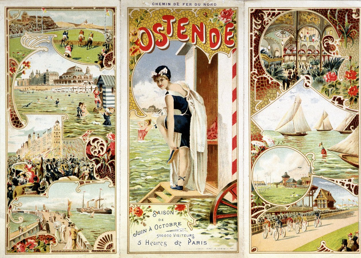 Publicidade dos caminhos-de-ferro do Norte: Ostende, 5 horas de Paris, sd. final do século XIX de Unknown artist