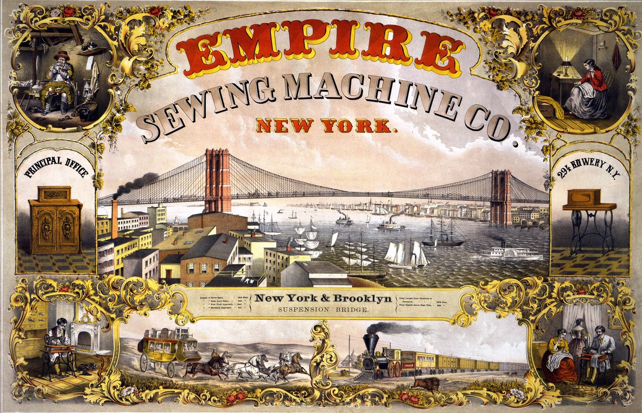 Publicidade da máquina de costura "Empire Sewing Machine, New York", c. 1870. de Unknown artist