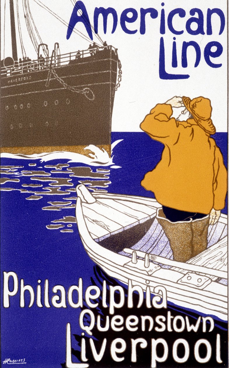 Cartaz publicitário para a linha americana "Philadelphia - Queenstown - Liverpool" em "Pictorial Placard", Bruxelas de Unknown artist