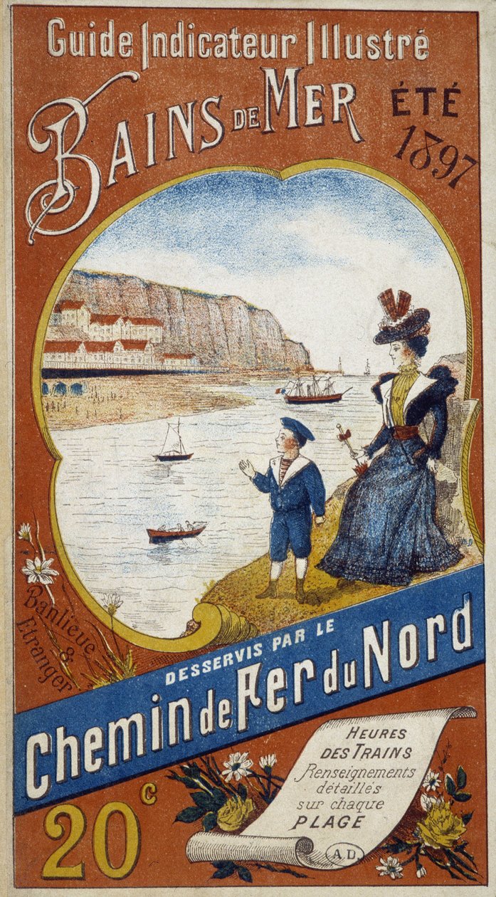 Cartaz publicitário para o Guia do Indicador Banhos de mar ilustrados servidos pela Northern Railway, verão de 1897 de Unknown artist