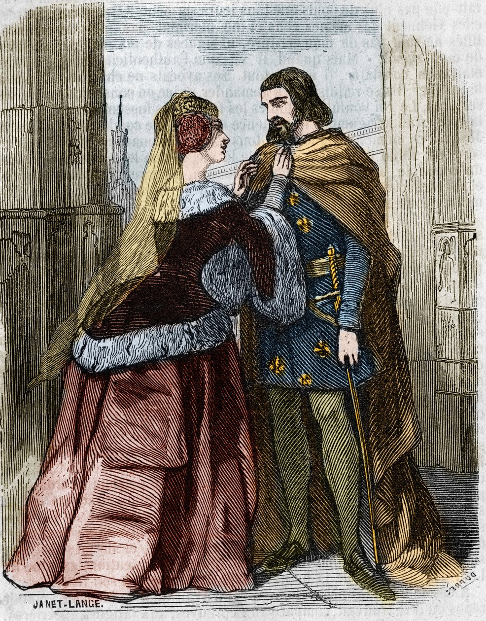Agnes Sorel (1422-1450) (Lady of Beaute sur Marne) (Beaute-sur-Marne) e Rei da França Carlos VII na Abadia de Jumieges. Gravura do século XIX. de Unknown artist