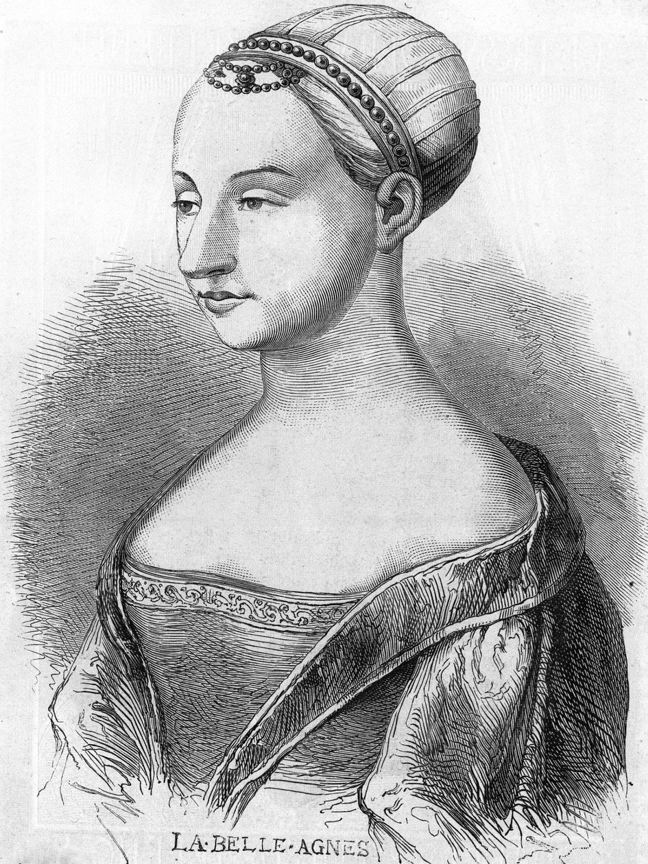 Agnes Sorel (1422-1450) (Lady of Beaute sur Marne) (Beaute-sur-Marne), conhecida como "La Belle Agnes", preferida por Carlos VII. Gravura do século XIX. de Unknown artist