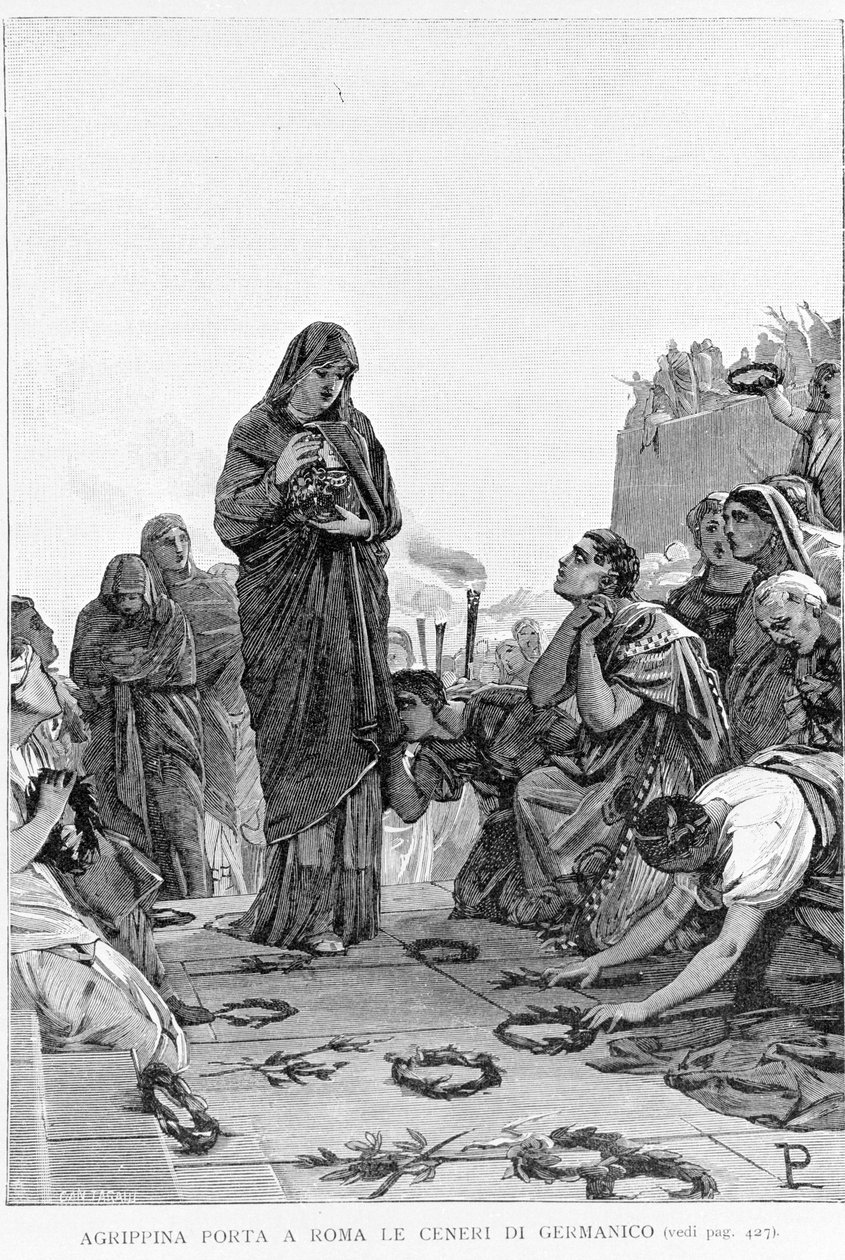 Agrippine o Ancião (14 AC - 33) traz a Roma as cinzas de seu marido Germanicus para buscar justiça de Tibério para sua morte. de Unknown artist