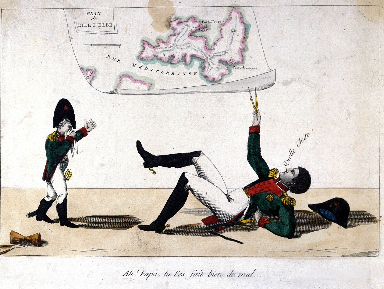 Ah, pai, você se machucou. Desenho animado sobre o exílio de Napoleão Bonaparte na ilha de Elba. de Unknown artist