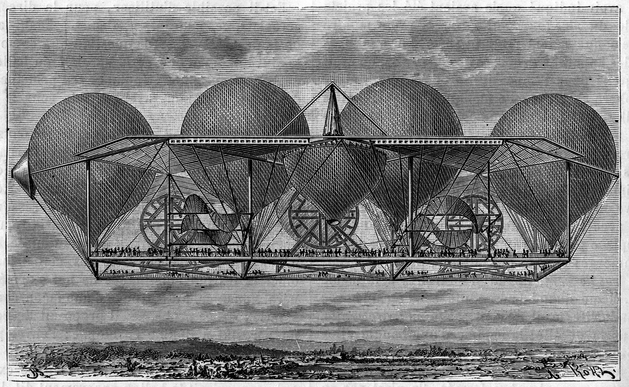 Projeto de aeronave do inventor Ernest Petin 1812-1878). Gravura em "Le journal de la jeunesse". de Unknown artist