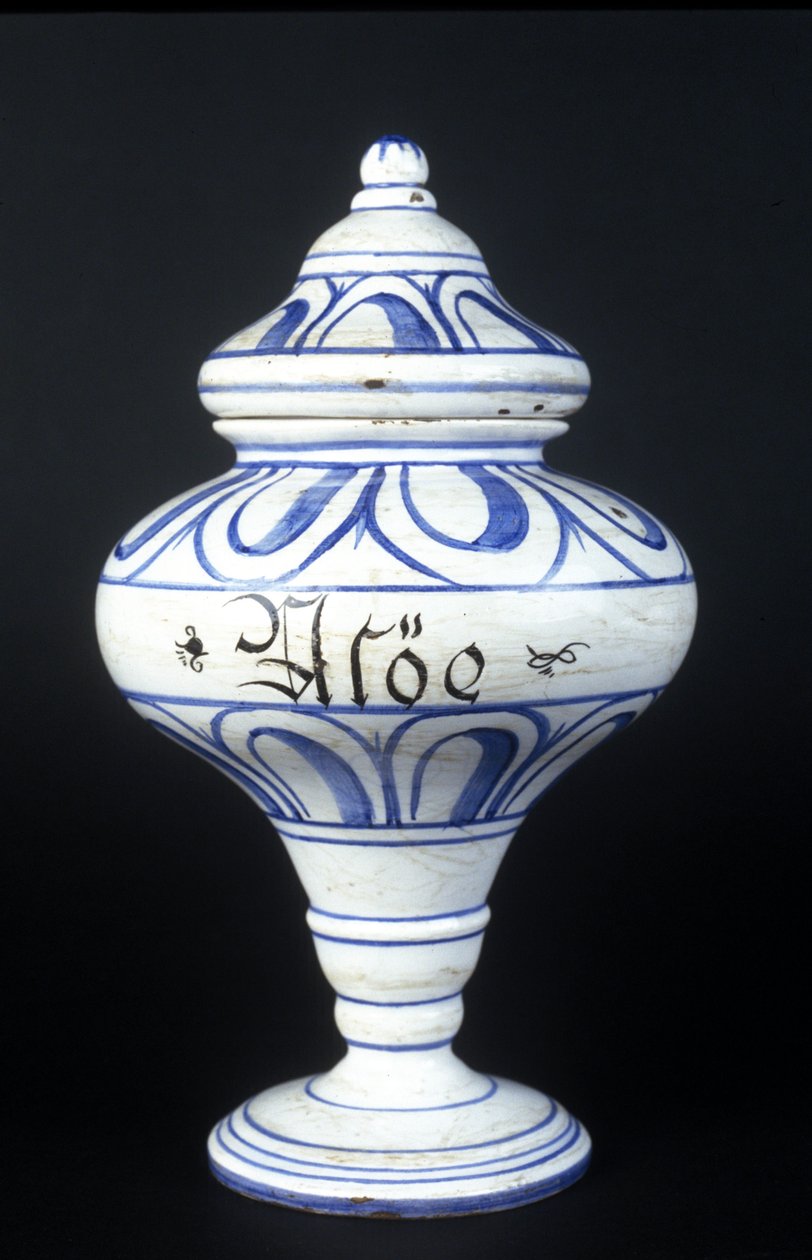 Albarelle: vaso de farmácia do século XVI contendo Aloe. Museu de Ciência e Tecnologia, Milão. de Unknown artist