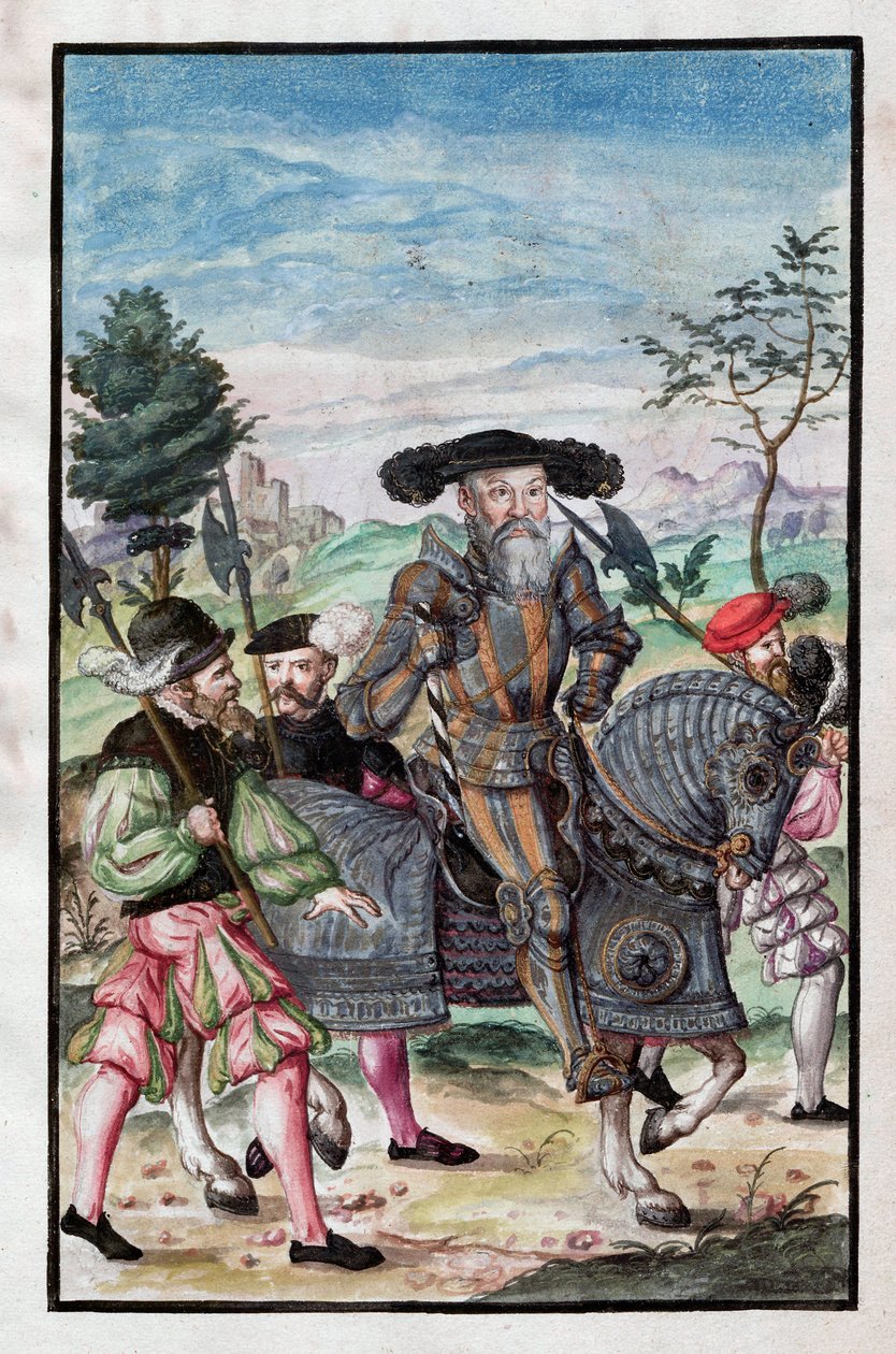 Albert de Brandebourg (Albrecht von Brandenburg-Ansbach) (1490-1568) - Alberto, Duque da Prússia (De: Ordem de Guerra) - Anônimo - 1555 - Aquarela e tinta sobre papel - 39x26 - Biblioteca Estadual de Berlim ©FineArtImages/Leemage de Unknown artist