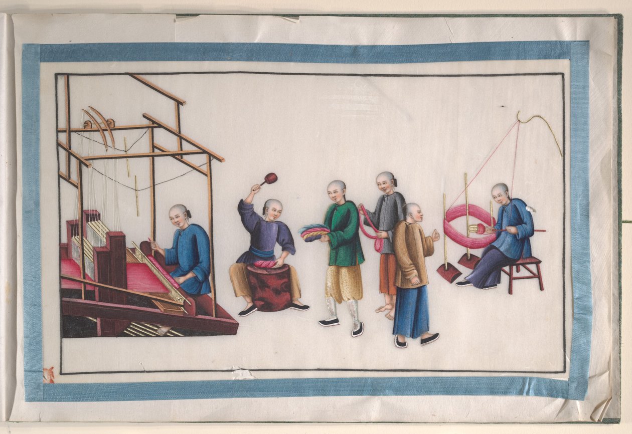 Álbum com doze pinturas de pessoas a fazer seda de Unknown Artist