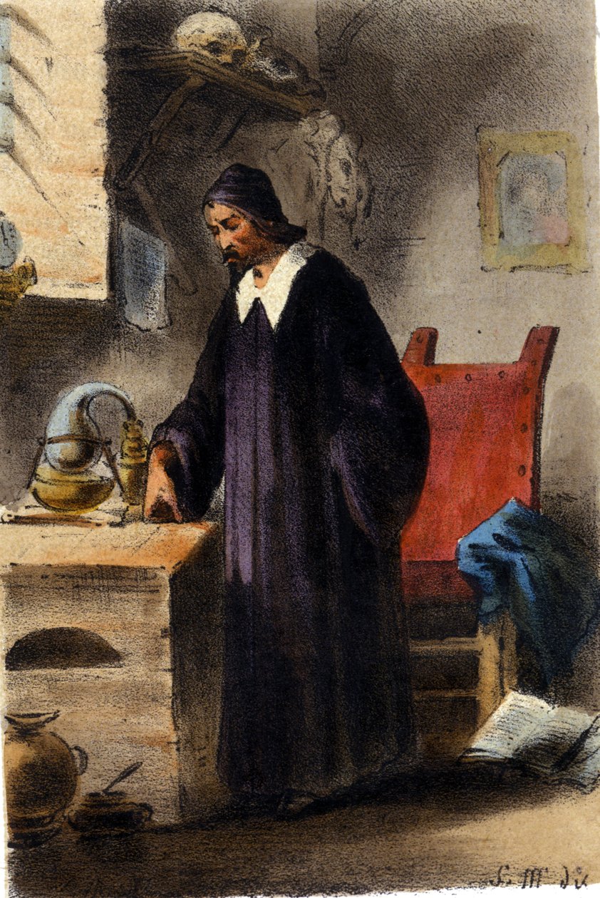O alquimista Nicola Barnaud, pesquisador da pedra filosófica. de Unknown artist