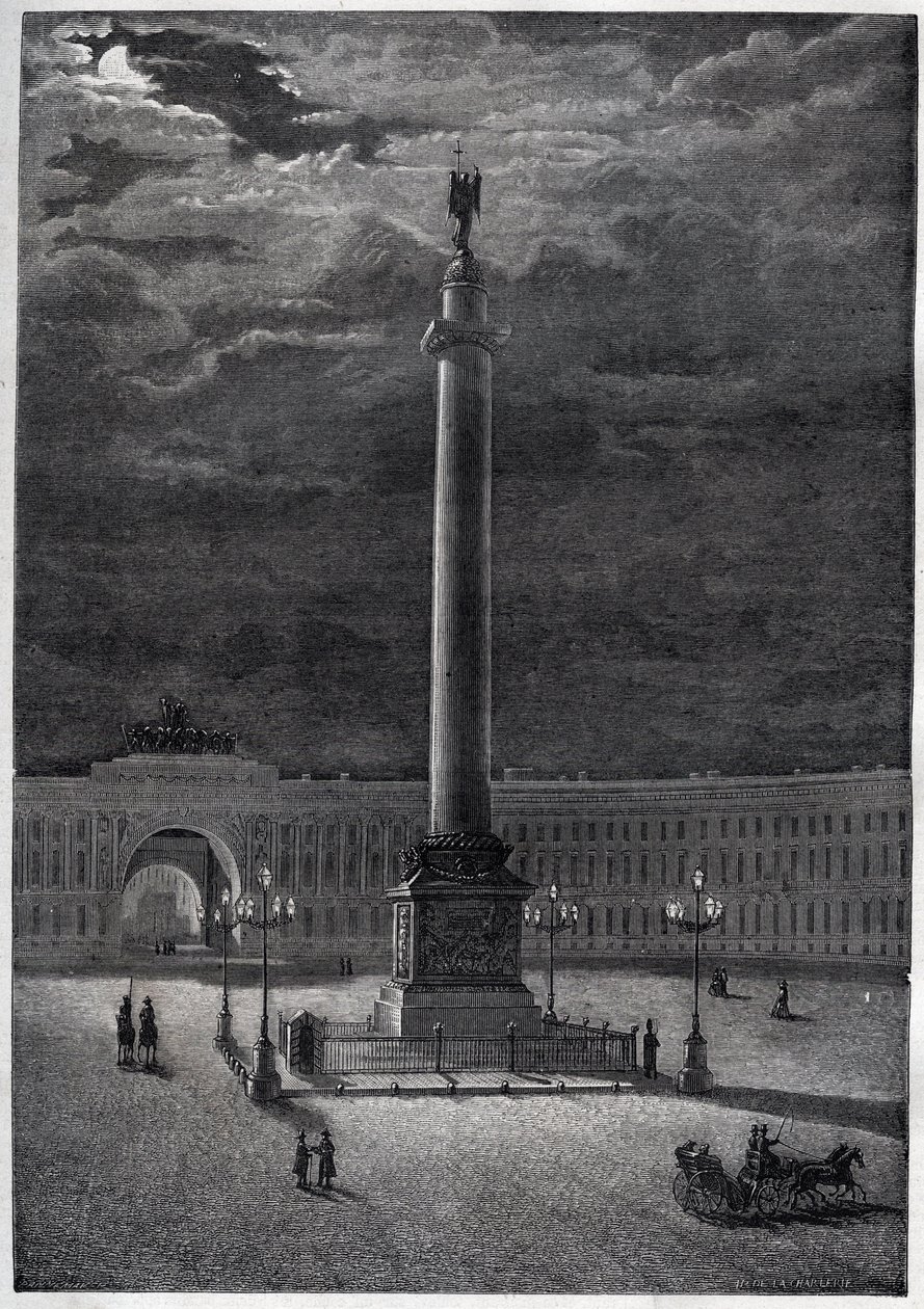 Coluna Alexandre em São Petersburgo, Rússia - A Coluna Alexandre em São Petersburgo - gravura a partir de 1870 de Unknown artist