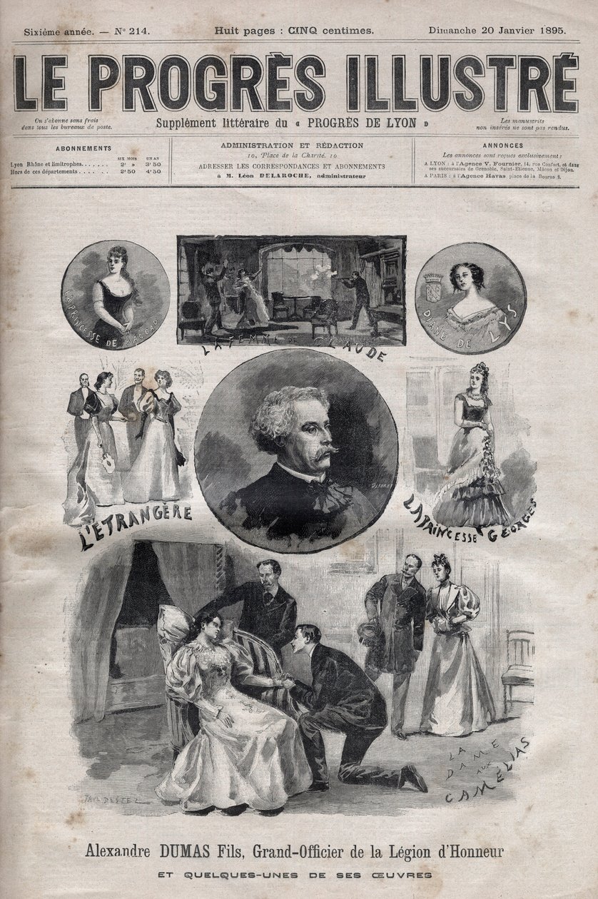 Alexandre Dumas Jr. - Grande Oficial da Legião de Honra e algumas de suas obras - gravadas em "Le Progres illustrious" de 1895 de Unknown artist