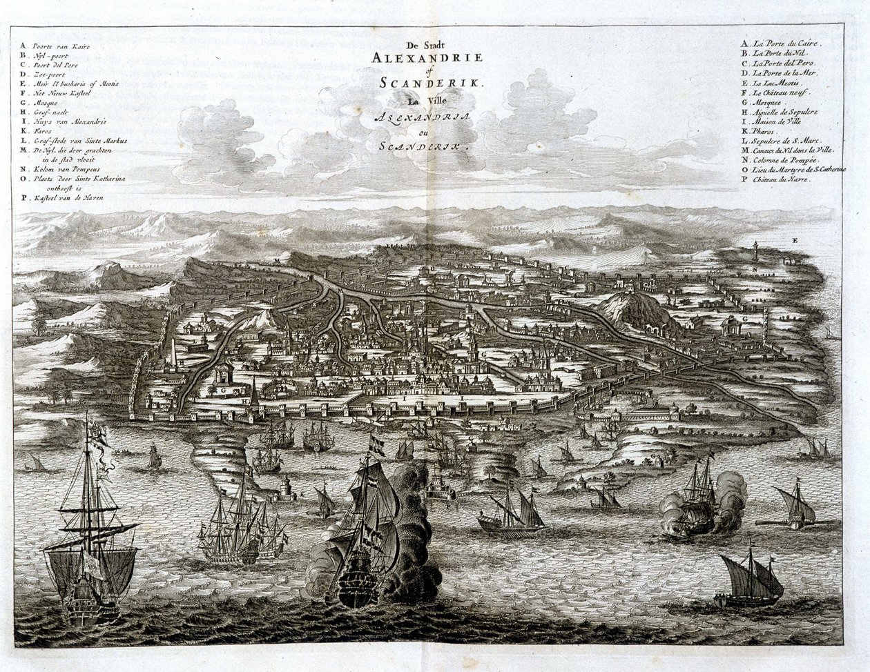 Vista de Alexandria sobre o mar - gravura de Dapper de Unknown artist