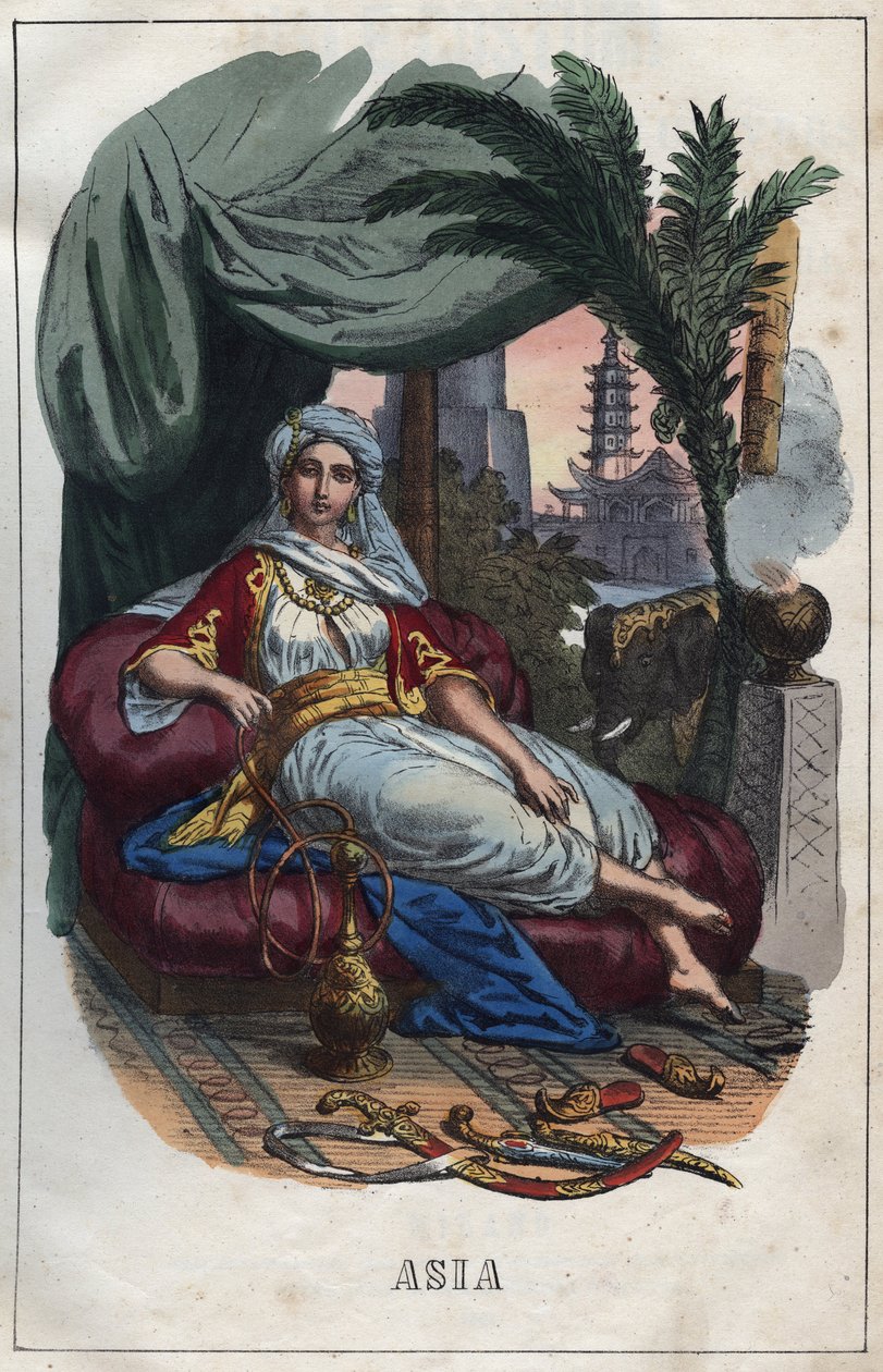 Alegoria da Ásia - gravura de "Usos e costumes de todos os povos do Universo". Ou melhor, a história do governo, das leis, das milícias, da religião de todas as nações desde os tempos mais remotos até aos nossos dias" 1856 de Unknown artist