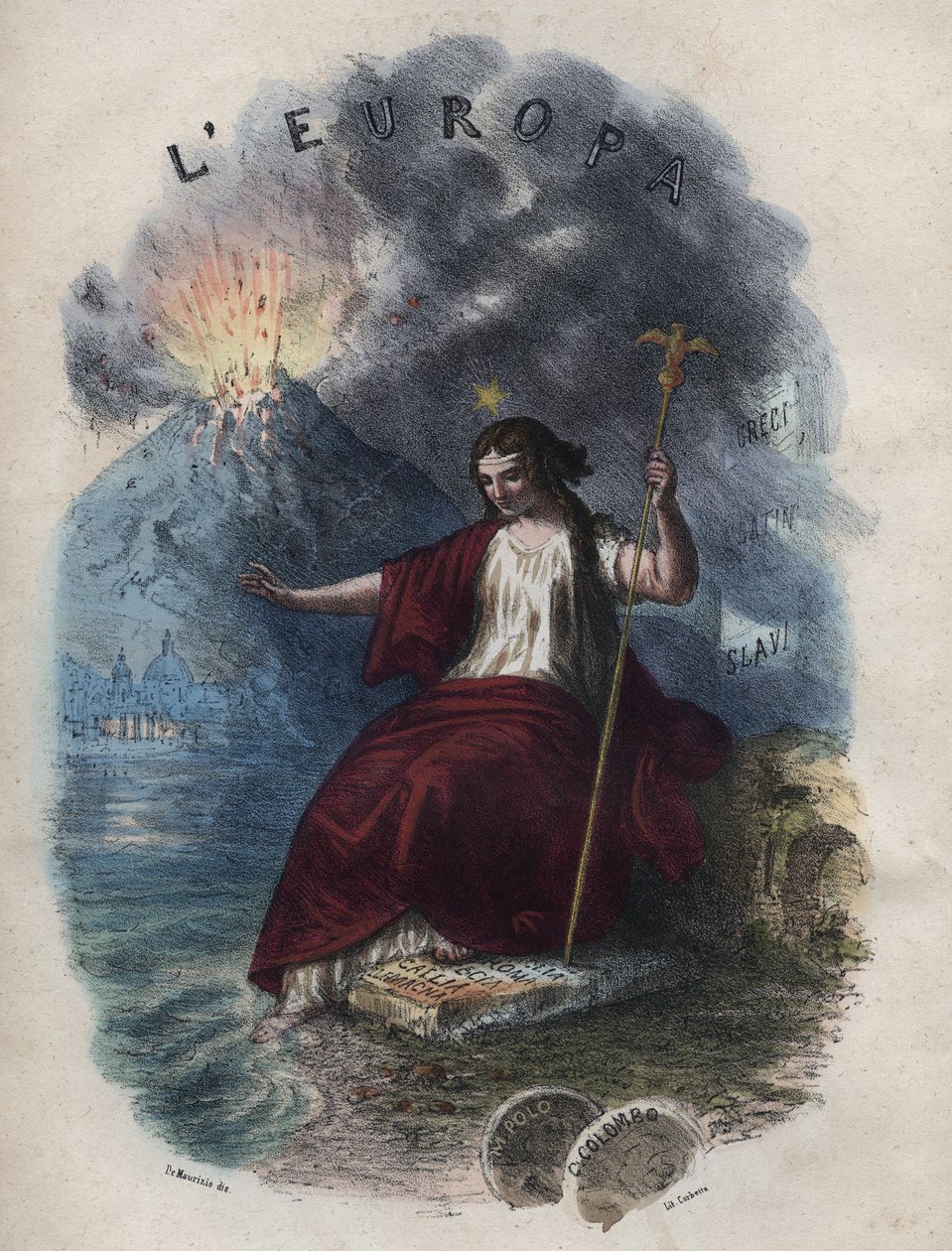 Alegoria da Europa - gravura de "Usos e costumes de todos os povos do Universo". Ou melhor, a história do governo, das leis, das milícias, da religião de todas as nações desde os tempos mais remotos até aos nossos dias" 1856 de Unknown artist