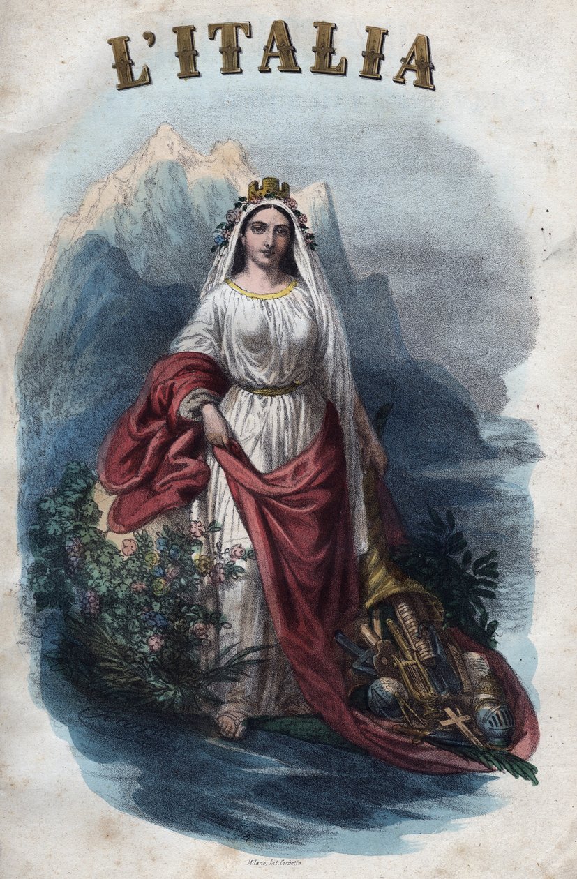 Alegoria da Itália - gravura de "Usos e costumes de todos os povos do Universo". Ou melhor, a história do governo, das leis, das milícias, da religião de todas as nações desde os tempos mais remotos até aos nossos dias" 1856 de Unknown artist
