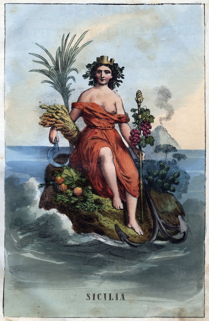 Alegoria da Sicília - gravura de "Usos e costumes de todos os povos do Universo". Ou melhor, a história do governo, das leis, das milícias, da religião de todas as nações desde os tempos mais remotos até aos nossos dias" 1856 de Unknown artist