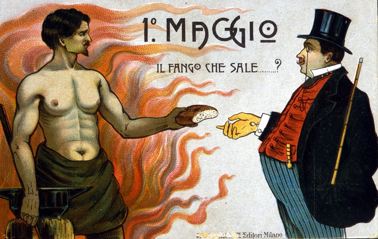 Alegoria de lutas de classe: 1 de Maio: a lama sobe, um trabalhador oferece pão a um burguês. 1898 de Unknown artist