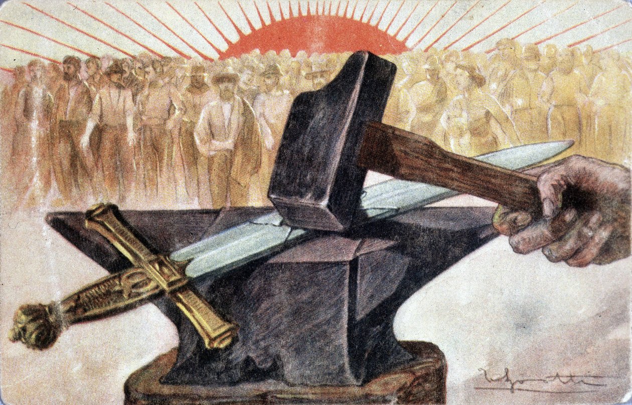 Alegoria do socialismo com os símbolos dos trabalhadores (bigorna e martelo). de Unknown artist