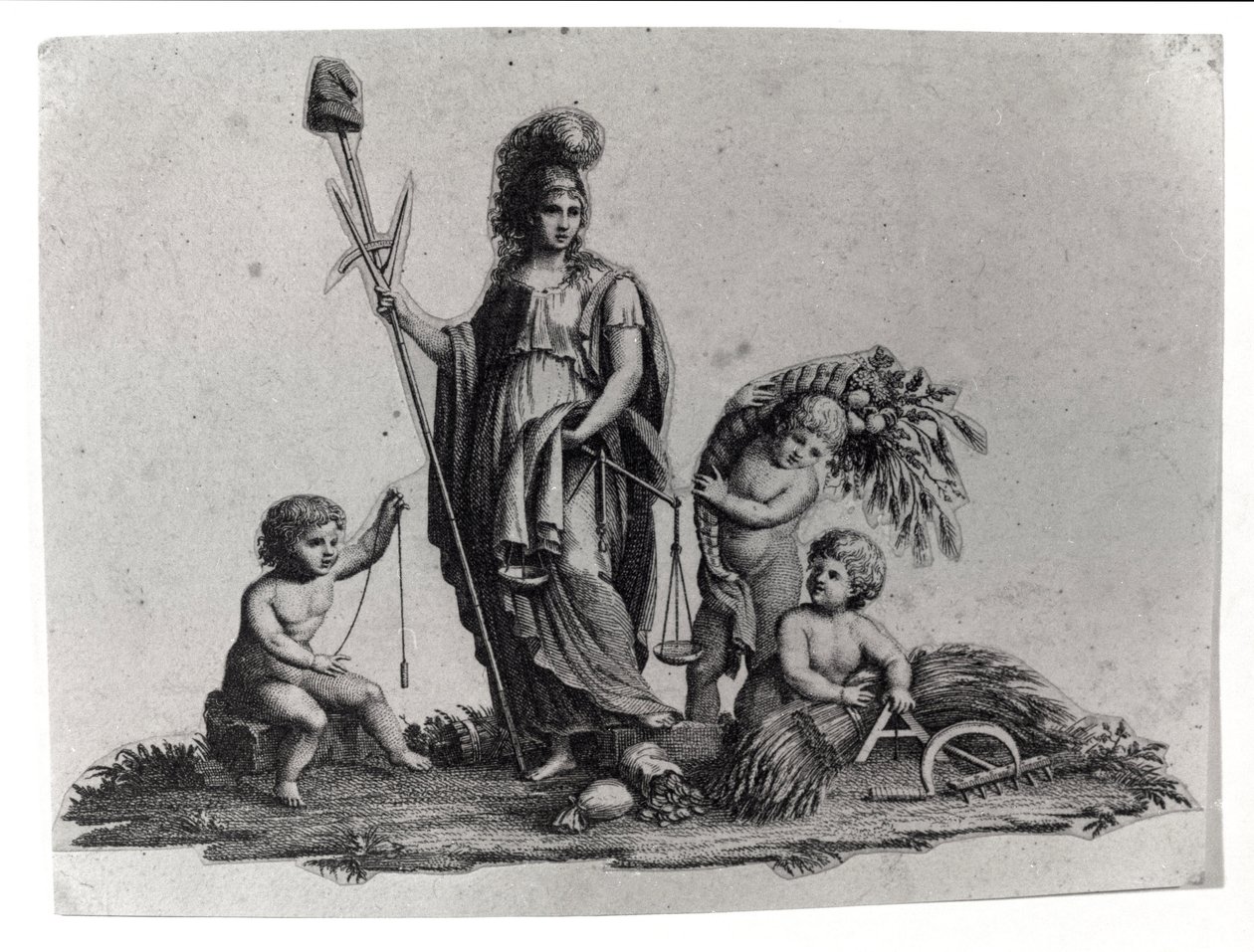 Alegoria da República Cisalpina (Cisalpina) criada por Napoleão Bonaparte em 27/06/1797 sobre o modelo francês na Itália, que se tornou a República Italiana em 1802. Os símbolos da República Francesa estão representados. Gravura Museo del risorgimento, Mil de Unknown artist