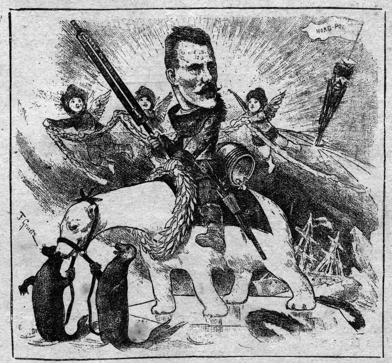 Alegoria no regresso de Fridtjof Nansen (1861-1930) do pólo norte - gravura de 1897 de Unknown artist