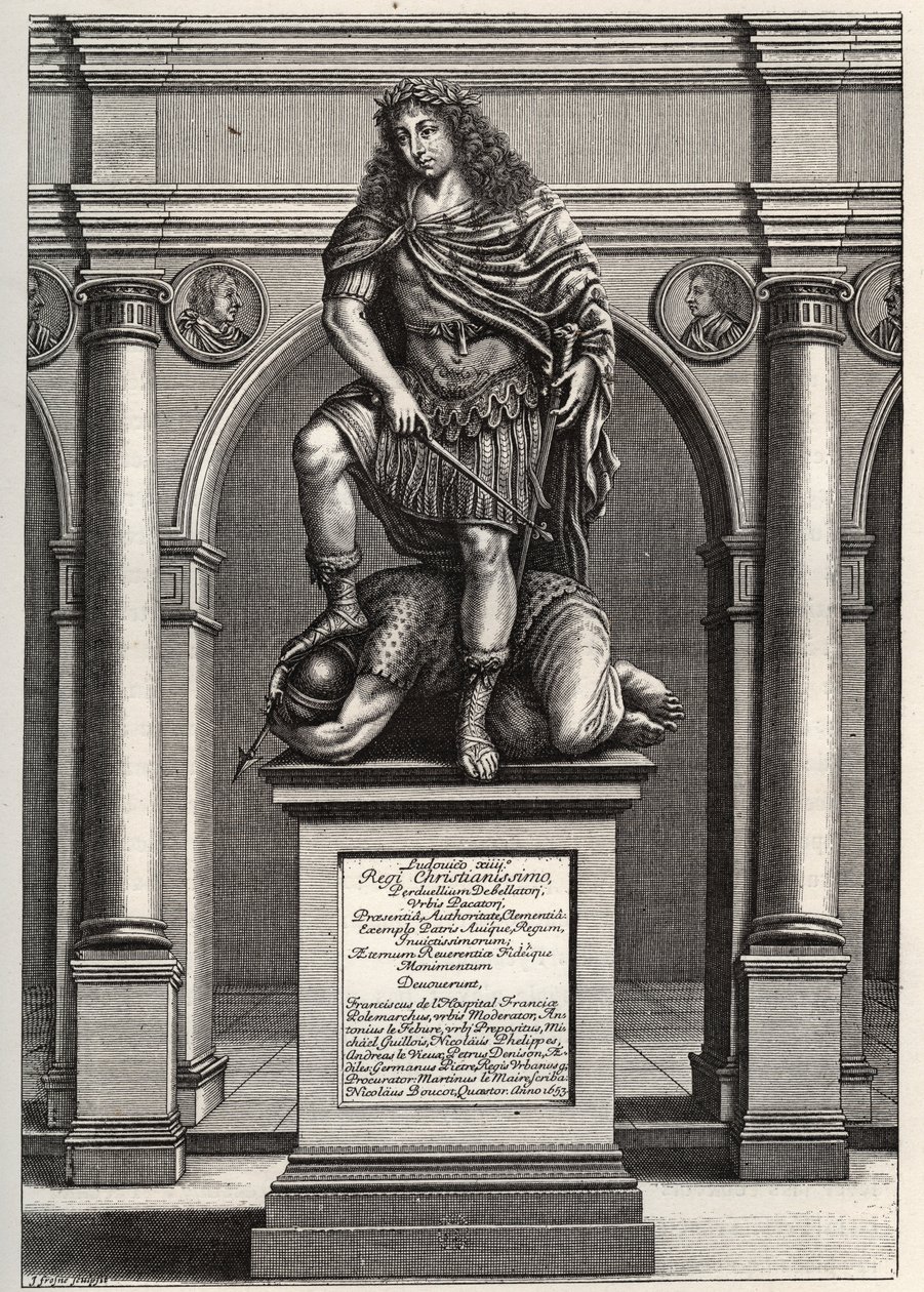 Alegoria representando o Rei Luís XIV (1638-1715) esmagando os seus inimigos. Gravura de J. Frosne, de 1653. Coleção privada. de Unknown artist