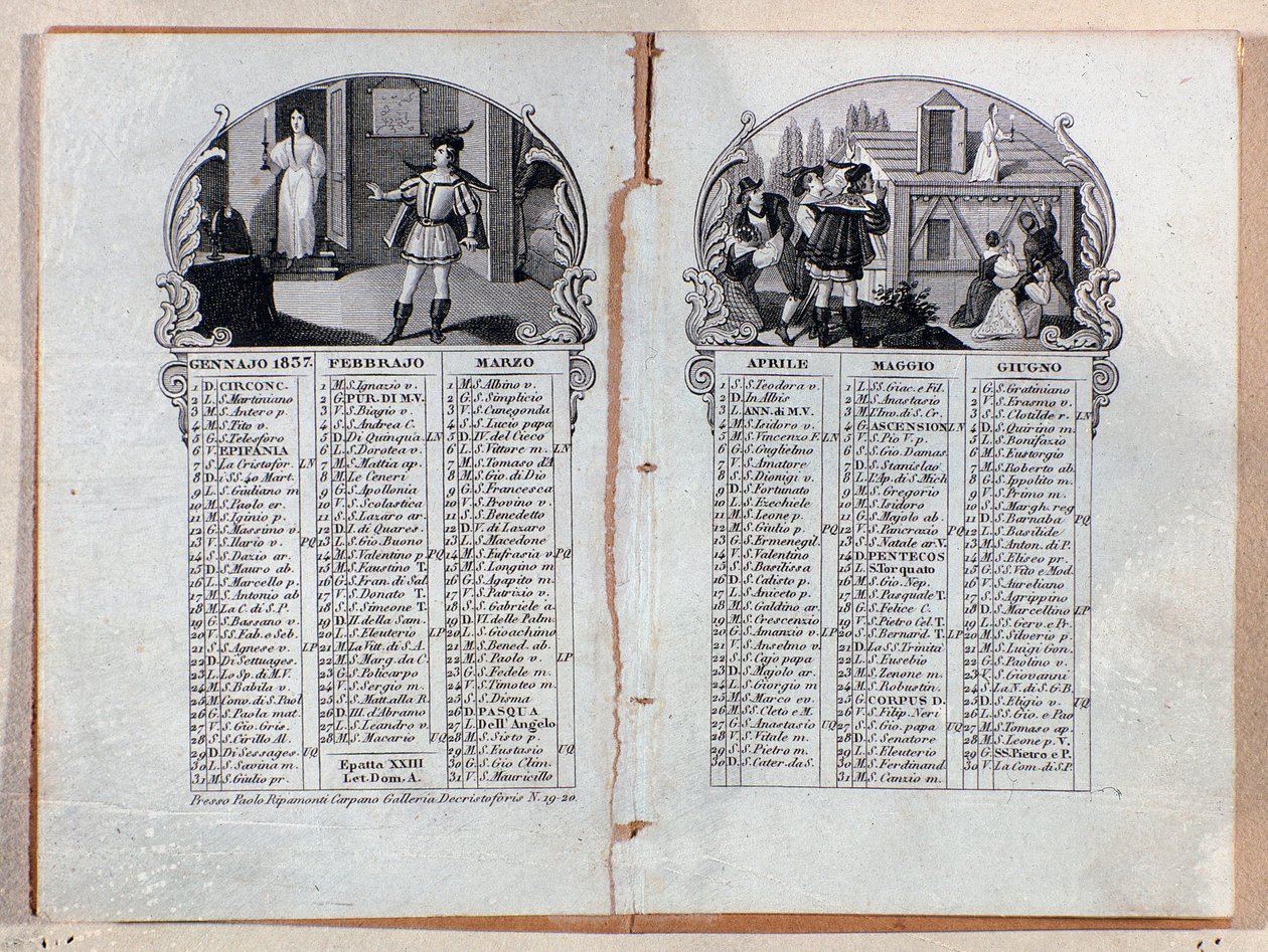 Calendário Almanaque do ano 1837 cenas decoradas da ópera La sonnambula, de Vincenzo Bellini de Unknown artist