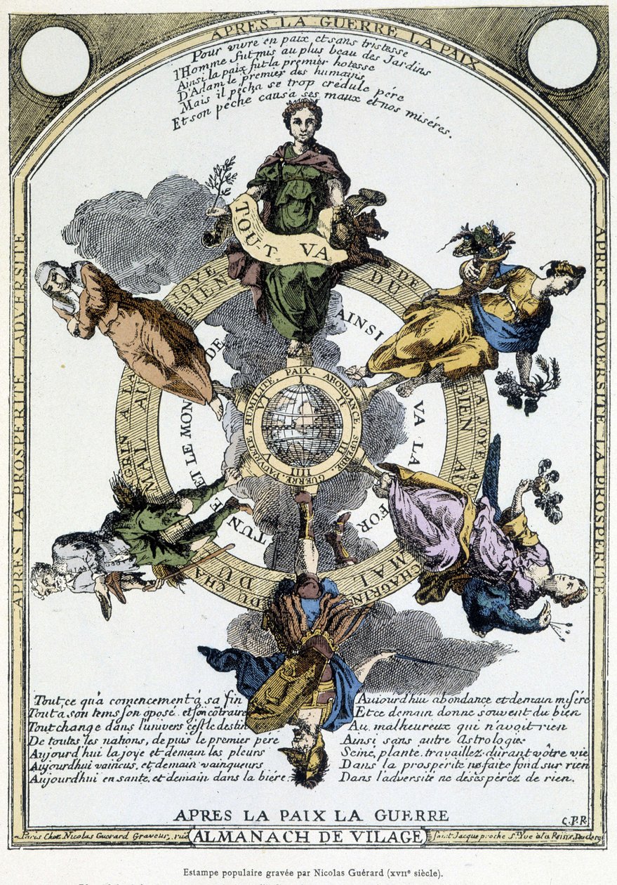 Almanach de vilage "Depois da guerra, paz, depois da paz, guerra": armário realizado no campo e concebido no sentido de uma filosofia suave para despertar nas massas o espírito de resignação na presença das misérias do tempo - século XVII de Unknown artist