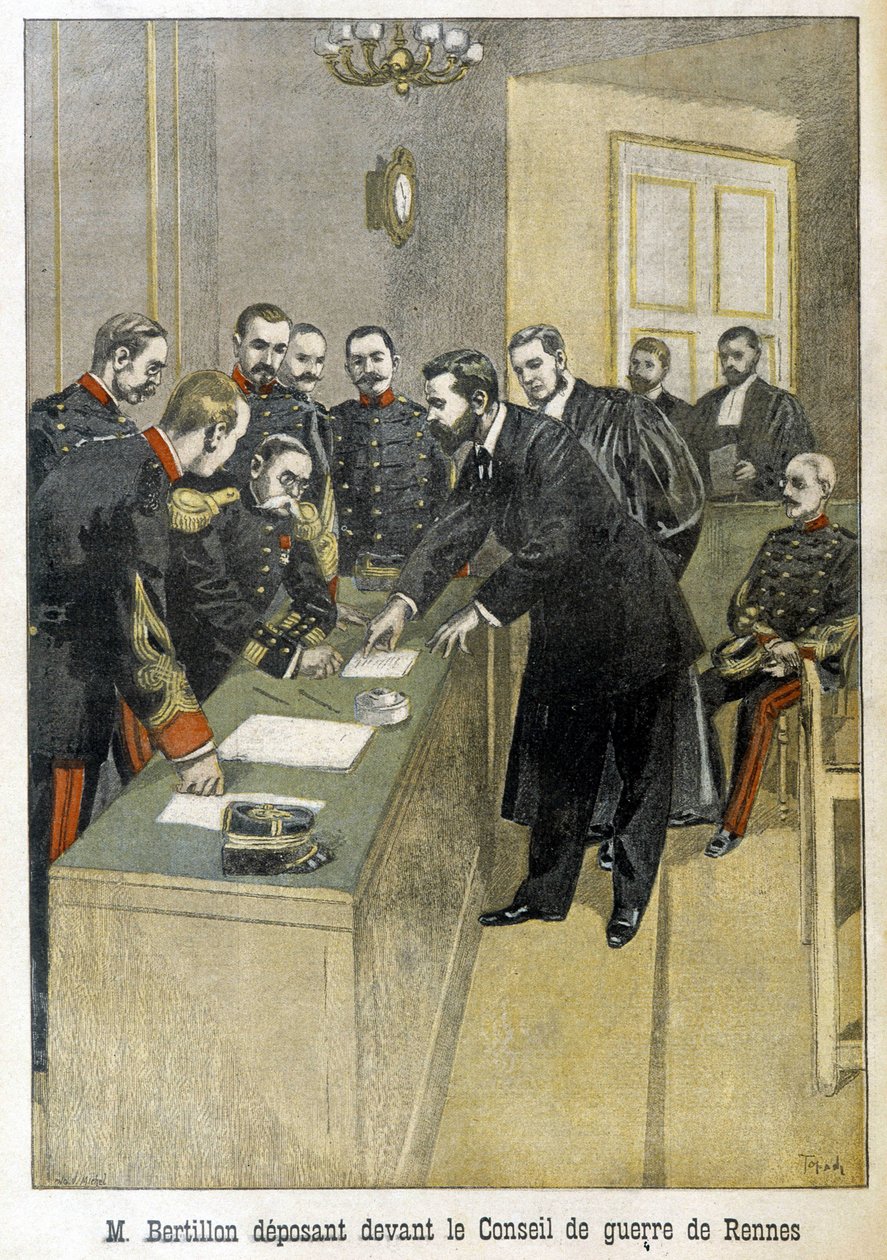 Alphonse Bertillon testemunha perante o Conseil de guerre de Rennes (caso Dreyfus) - no "Le Petite Journal". de Unknown artist