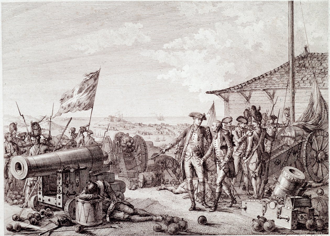 Guerra Revolucionária Americana: A Batalha de Granada em 6 de Julho de 1779 entre a Marinha Real Britânica e a Marinha Francesa (gravura de Unknown artist
