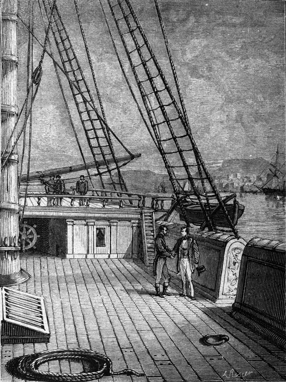 O inventor americano Samuel Finley Breese Morse (1791- 1872) a bordo do navio "Sully" em 13/10/1832. Foi nesta viagem que ele desenvolveu as bases para a invenção do telégrafo. Gravura do século XIX de Unknown artist