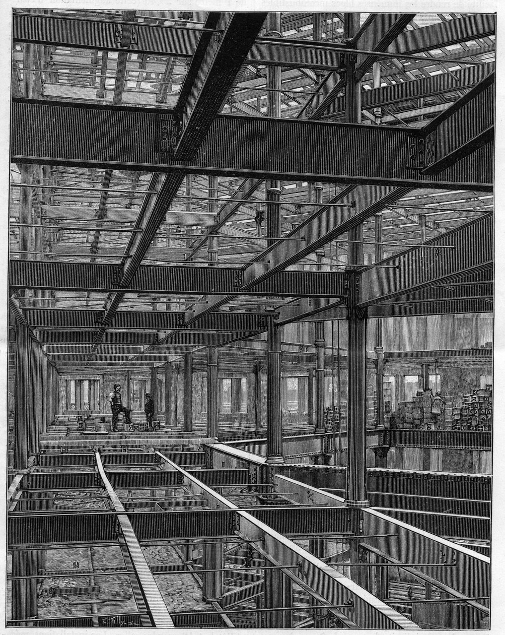 Construções em moldura de ferro americano - a moldura do Hotel Palace em Denver Colorado - gravada em "Natureza" a partir de 1892. de Unknown artist