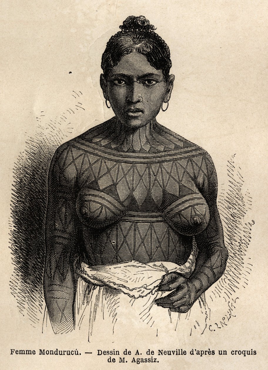 Uma índia Mondurucu (ou Mundurucu), uma tribo do estado do Pará, na região do rio Tapajós. de Unknown artist