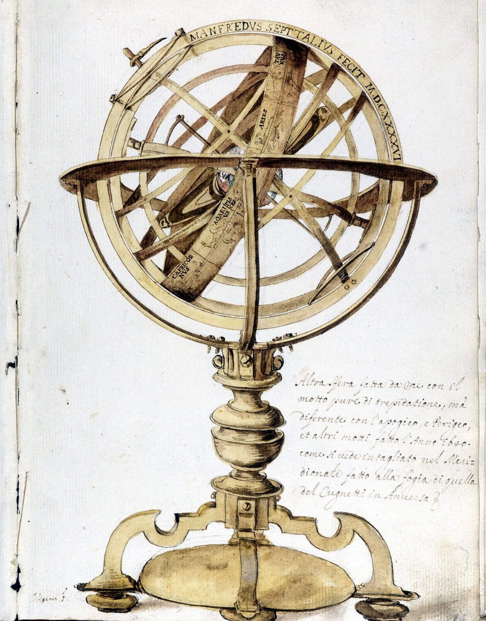 Uma esfera armilar. Gravura do século XVII. de Unknown artist