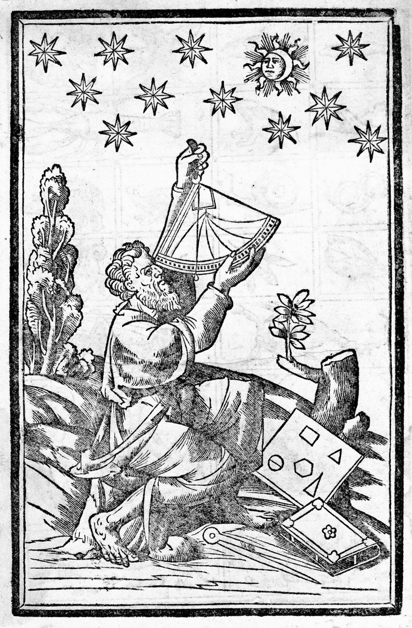 Um astrólogo mede a altura durante o eclipse da lua. de Unknown artist