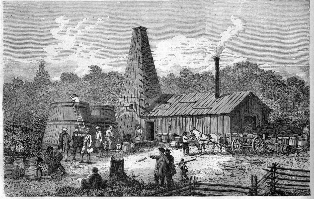 Uma fábrica de petróleo no Canadá, em 1867. de Unknown artist