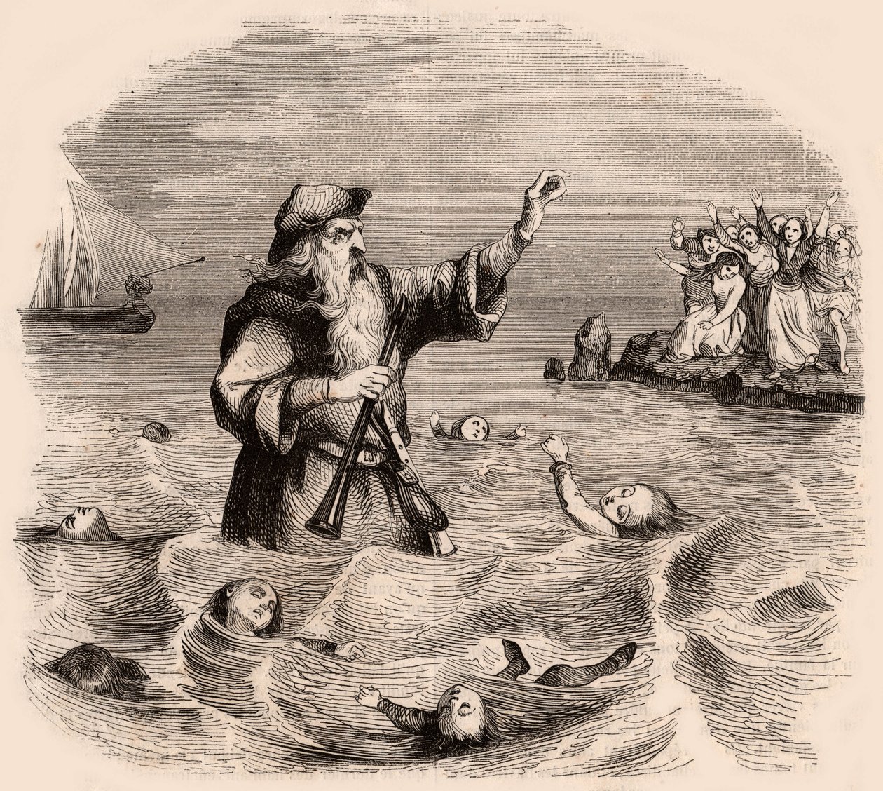 Um velho afogando crianças no mar, de uma popular lenda tradicional alemã de Unknown