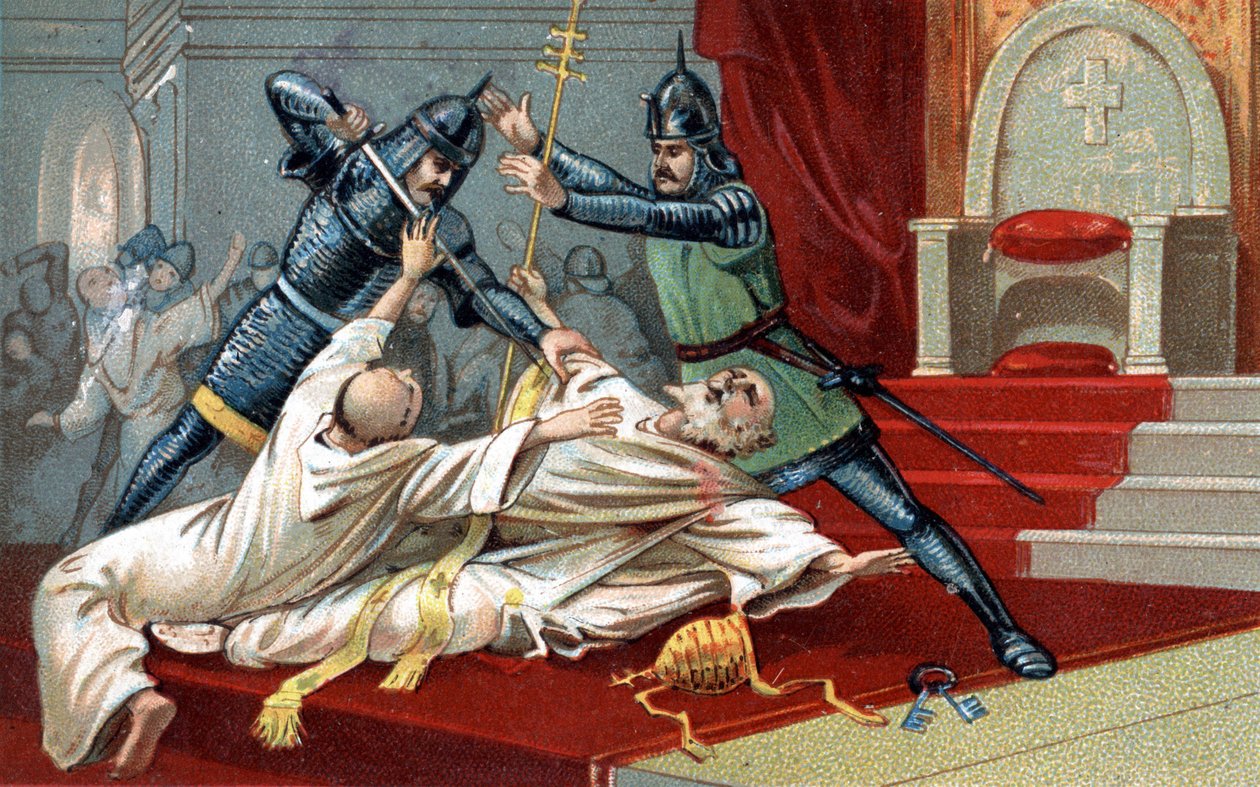 Um bombardeamento de Anagni. Ajuda útil de Guilherme de Nogaret, enviado pelo Rei da França Filipe IV o Bel; no dia 8 de Setembro de 1303 parou o Papa Bonifácio VIII em Anagni (Benedetto Caetani dit Bonifacio VIII de Unknown artist