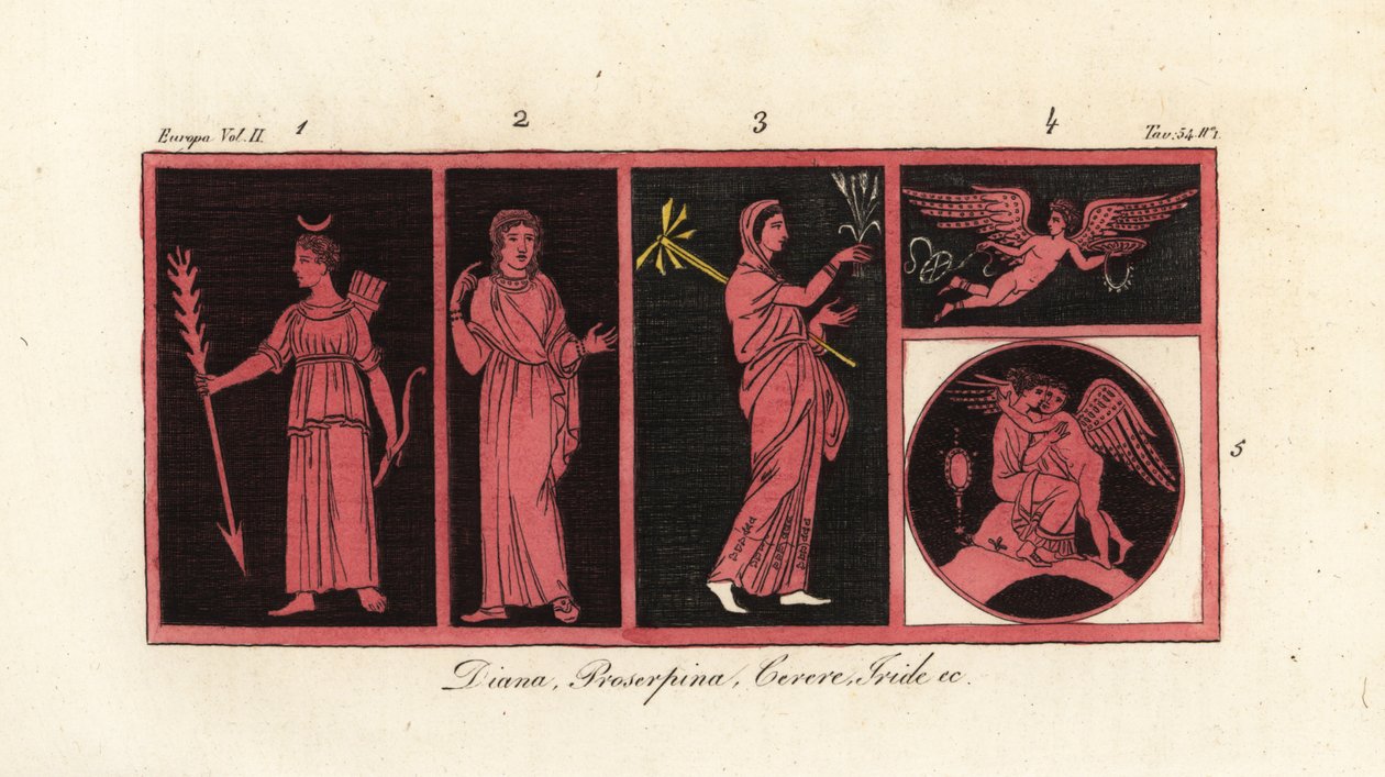 Deusas antigas Diana 1, Prosérpina 2, Ceres 3, Iris 4, Vénus e Amor 5 de Unknown artist