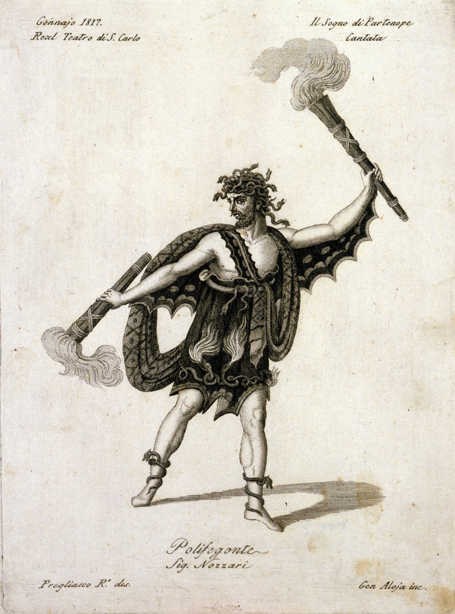 Andrea Nozzari (1775-1832) no papel de Polifegonte em "Il sogno di Partenope" de Giovanni Simone Mayr (Johann Simon Mayr) (1763-1845) - Nápoles, Teatro San Carlo de Unknown artist