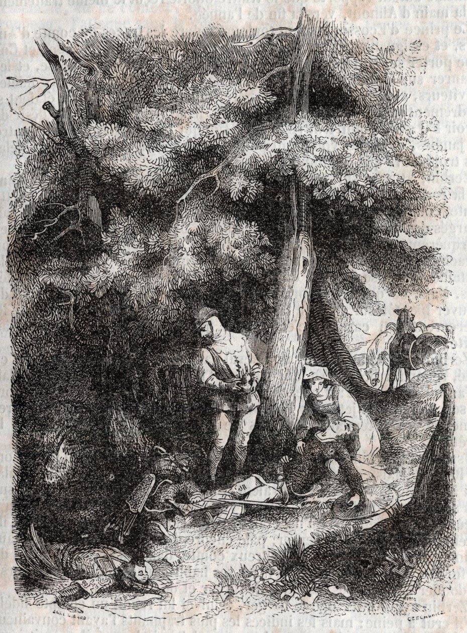 Angelique (Angélica) salvamento Medor (Medoro) wesse - Gravura de 1851 de "Furious Roland" (Orlando furioso) (século XVI) de Ludovico Ariosto, conhecido como Ariosta - Edição traduzida do italiano pelo Conde de Tressan e publicada por Gustave Harv de Unknown artist