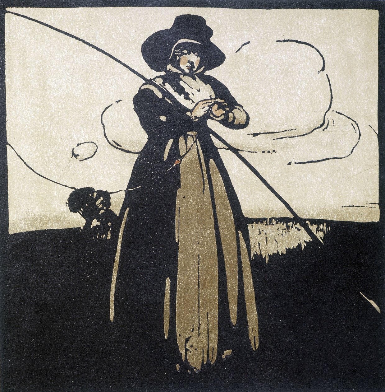 A pesca à linha: Mulher a preparar o seu anzol - calendário de Unknown artist