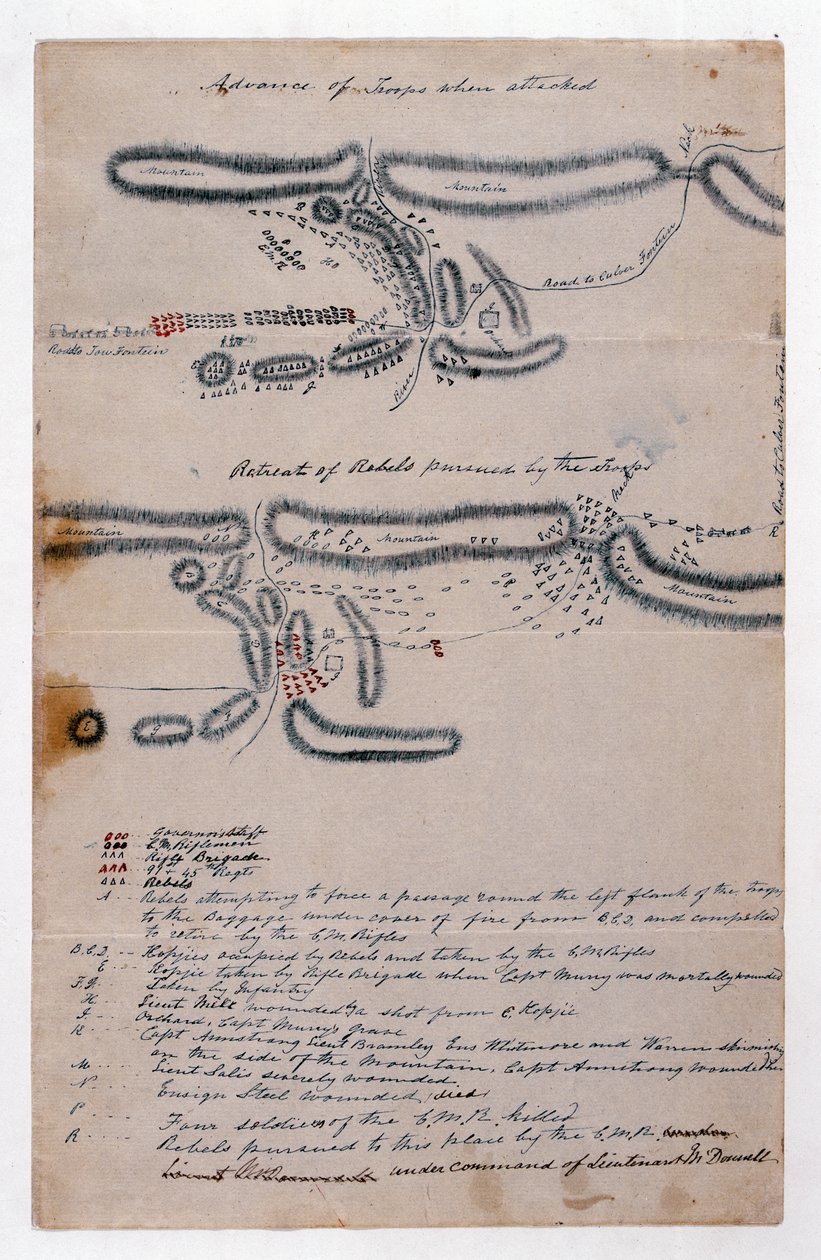 Mapa anotado da Batalha de Boomplaats, 29 de Agosto de 1848 (papel) de Unknown artist