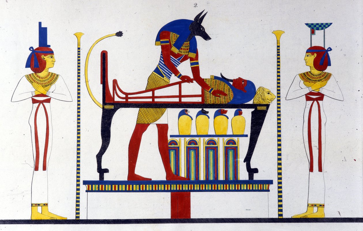 Anubis e uma múmia - em "Monumentos do Egito e Alta Núbia" de Ippolito Rosellini (Rossellini). de Unknown artist