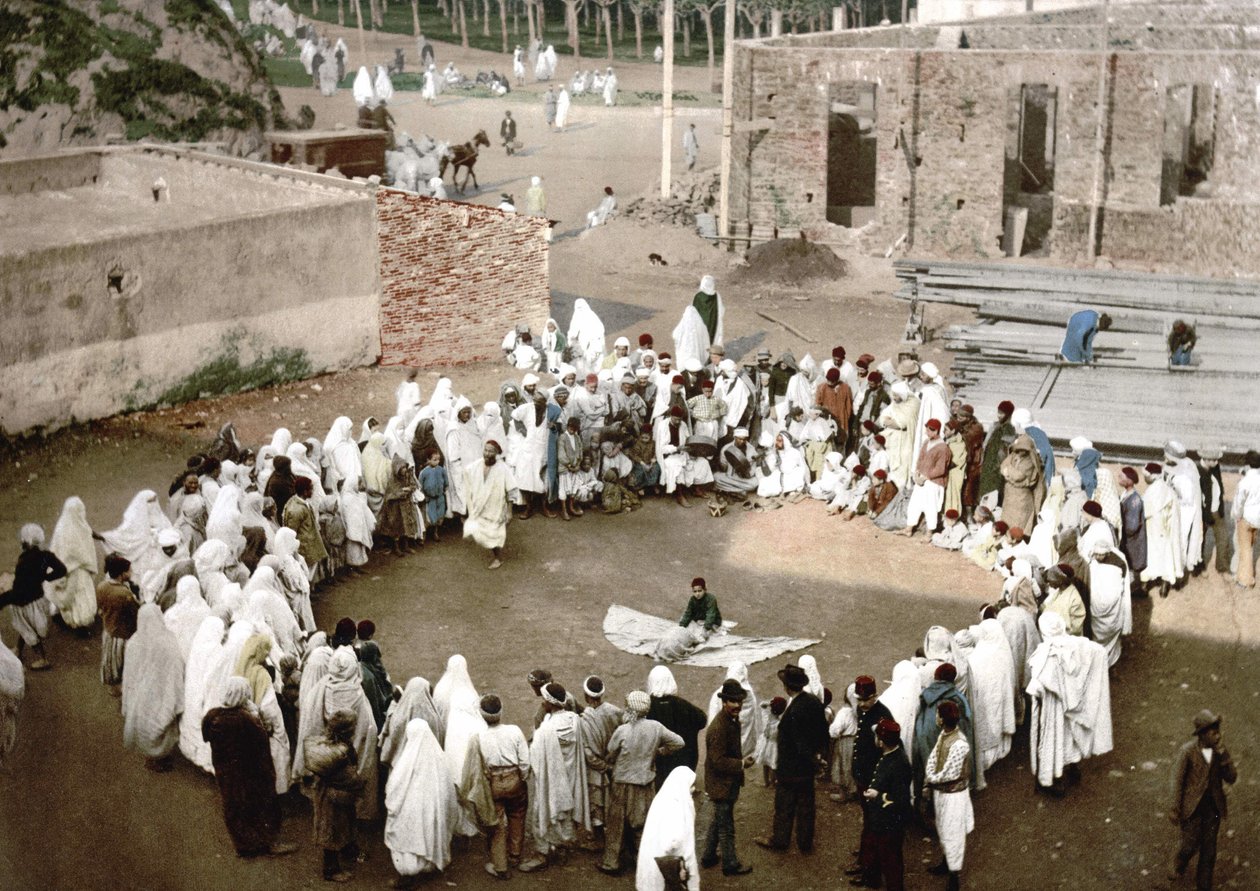 Malabaristas árabes em Argel. Fotocrómio v. 1895. de Unknown artist