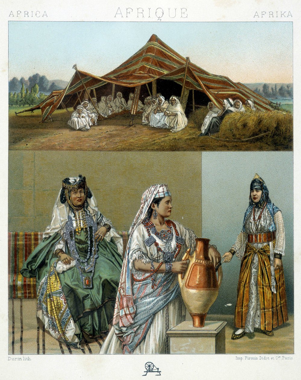 Tenda árabe, trajes femininos argelinos - em "Le costume historique" de Racinet de Unknown artist