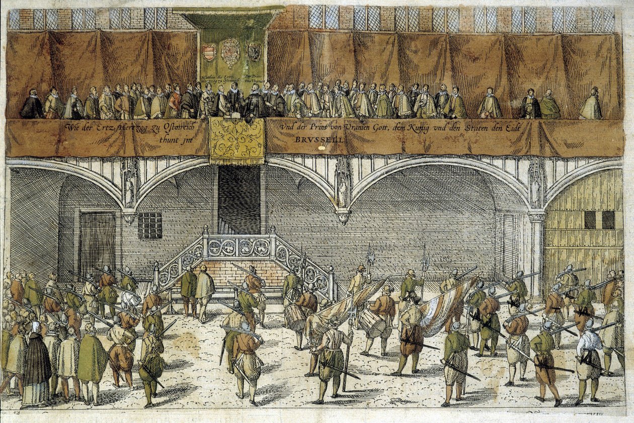 Archeduc Mathias e Príncipe de Orange fazem o juramento de proteger a liberdade dos Países Baixos de Unknown artist