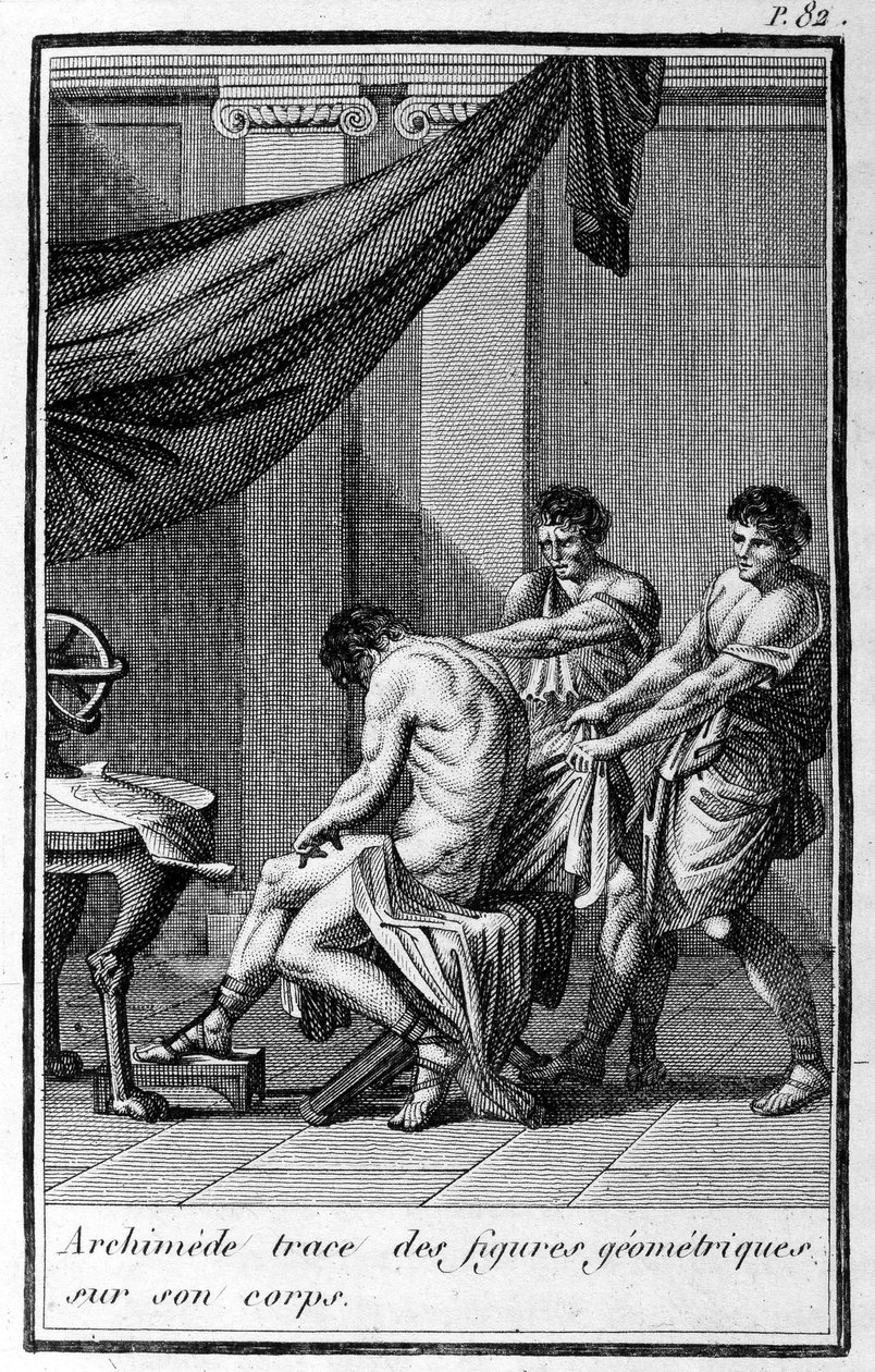 Arquimedes traça figuras geométricas em seu corpo. de Unknown artist