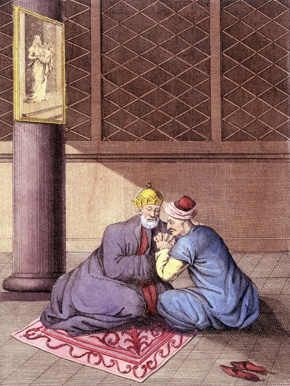 Bispo arménio a ouvir as confissões de um homem. de Unknown artist